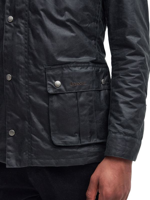 Barbour International Duke Waxed Jacket Sage Detail
