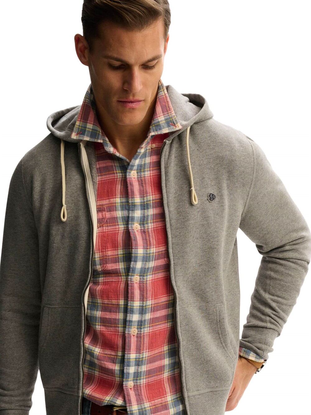 Superdry Felpa Monogram Embroidered Zip Hoodie Grigio Scuro Dettaglio