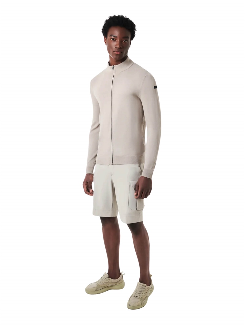 RRD-Maglia-Maxell-Full-Zip-Knit-Bianco-Sabbia-Frontale-Intera